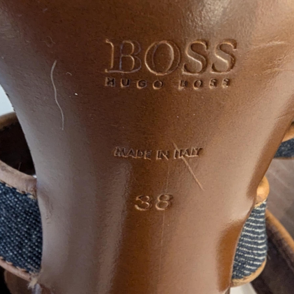 Hugo Boss Denim and leather Strappy Sandals with Buckle - Picture 6 of 7
